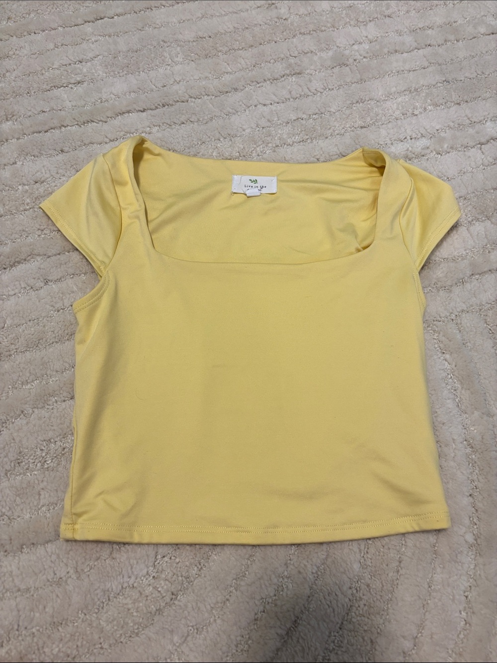 Yellow Square-Neck Crop Top with Short Sleeves - Unbranded